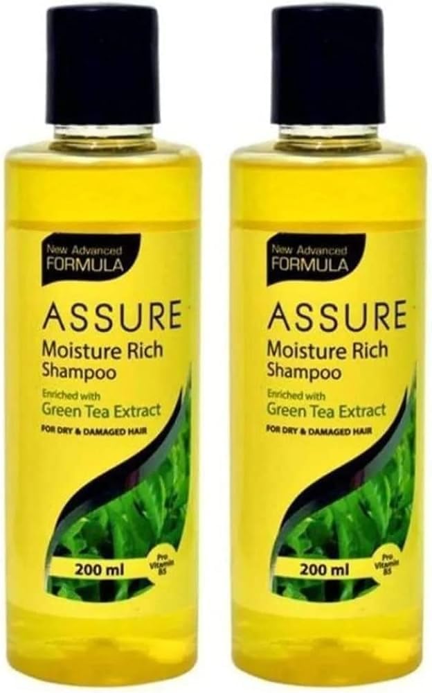 assure green tea shampoo for dry & damaged hair | deep nourishing & repair formula | smooth, soft & shiny hair | suitable for men & women (2 x 200 ml) - (pack of 2)