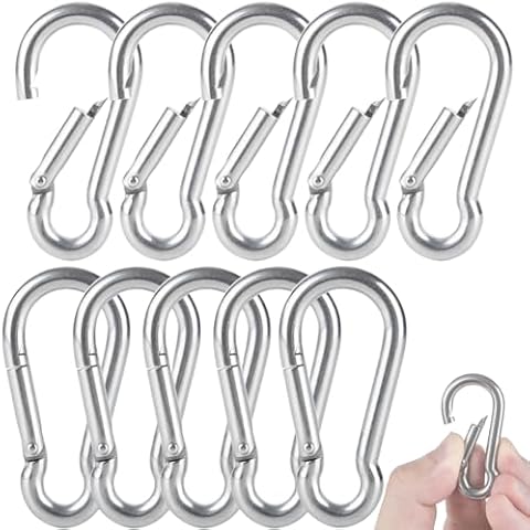 AOWESM Stainless Steel Spring Snap Hook Carabiner - Heavy Duty Carabiners - 304 Stainless Steel Clips - Keychain Quick Links (2 Inch - M5 - Set of 10) Cover