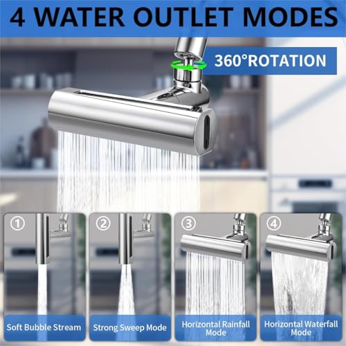 Image of Universal Tap Extender for Kitchen Sink, Flexible Faucet 360 Degree Rotating,Wash Basin Taps New 4-in-1 Sink Tap for Kitchen