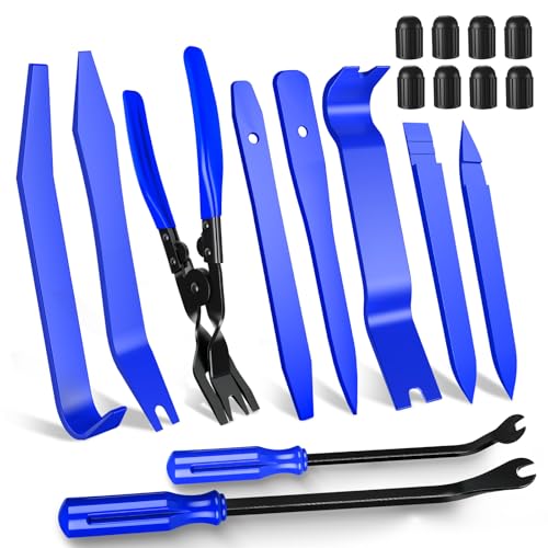 Image of 18 Pcs Auto Trim Removal Tool Kit with Non-Scratch Plastic Pry Tool Fastener Clip Pliers and Tire Caps Valve, Interior Door Panel Clip Removal Set for Vehicle Dash,Blue