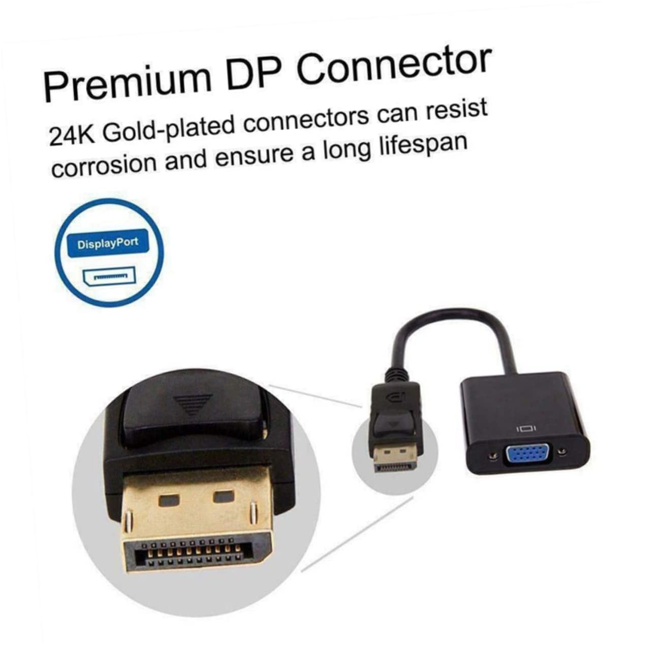 Mikikit Displayport to Female Adapter High-Performance Video Converter for Setup Black No External Power Required for Computer and Tv Connections