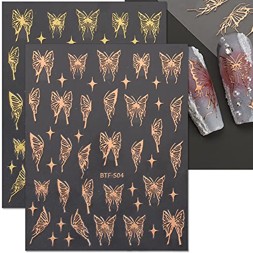 3D Butterfly Nail Art Stickers Bronzing Laser Butterfly Nail Stickers Punk Metallic Butterflies Star Nail Decals Butterfly Stickers For Nails Self Adhesive Sticker Nails For Women Nail Supplies,8Pcs #TOP2