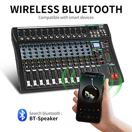 Xtuga Ct120 12-Channel Professional Audio Mixer For Computer Recording Sound Controller Interface Built-In Digital Effect Studio Mixer With 48V Phantom Power,Rca Input/Output,Mp3,Bluetooth,Eq #TOP3