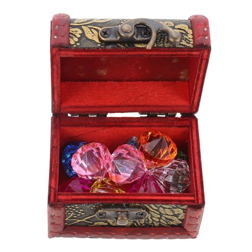 Kisangel 10 Gemstones Pirate Treasure Chest Toy Acrylic Wood Sturdy for Boys and Girls' Treasure Hunt