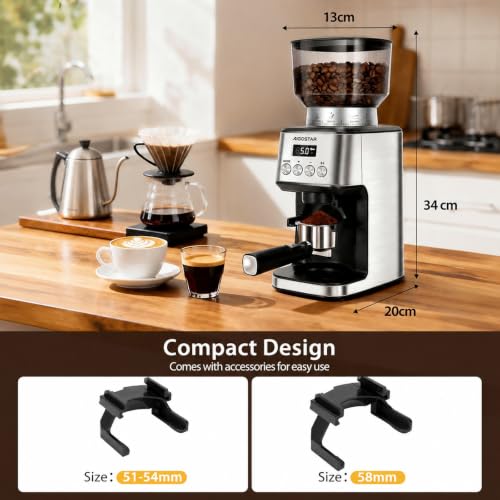 Image of Aigostar Conical Burr Coffee Grinder Electric, Coffee Bean Grinders Automatic, Adjustable Burr Mill with 52 Precise Grind Setting, Burr Coffee Grinder for Espresso Drip Coffee and French Press, Black
