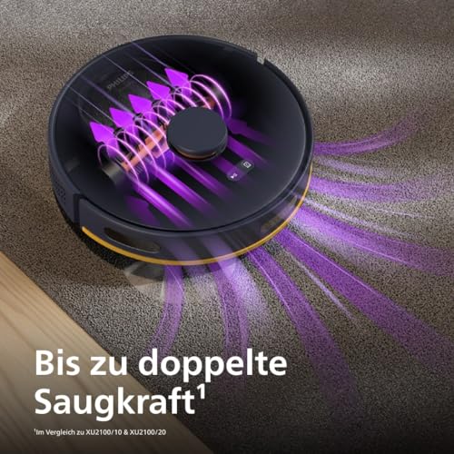 PHILIPS Homerun Serie 2000 2. Gen: 2-in-1 Saug- und Wischroboter mit Absaugstation, 6.000pa Saugkraft, 130 Minuten Laufzeit, Lasernavigation, Teppichboost, App-gesteuert, Arktikwei&szlig; (XU2100/25)