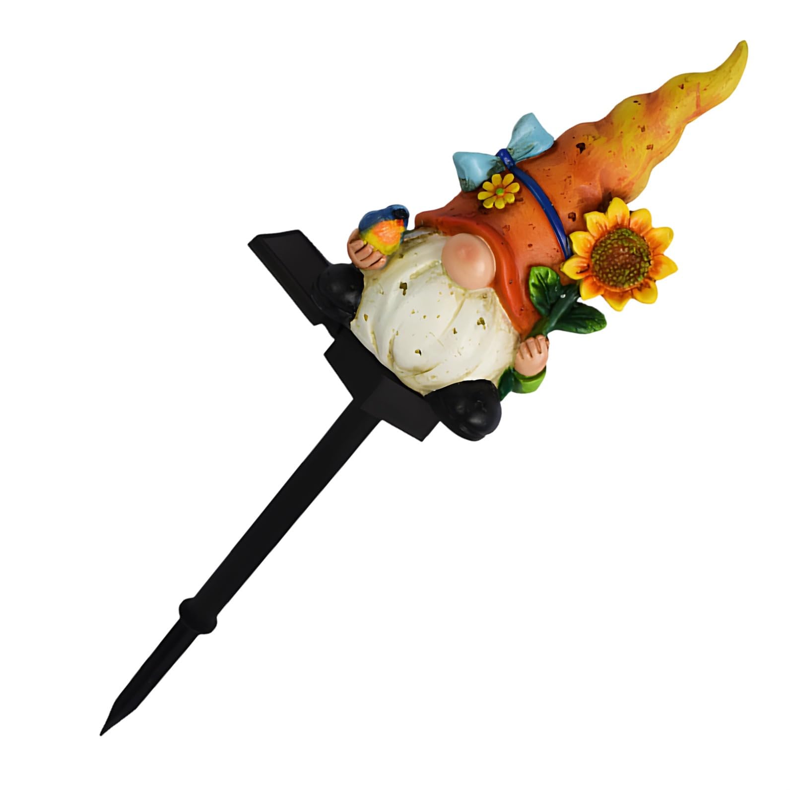Gnomo naranja de luz solar de 45 cm con girasol para decoración de jardín