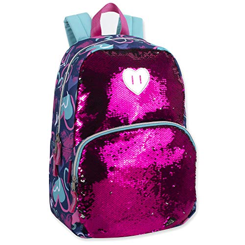 Reversible Glitter Sequin Backpacks for Girls and Women, with Padded Back and Adjustable Straps (Hearts)