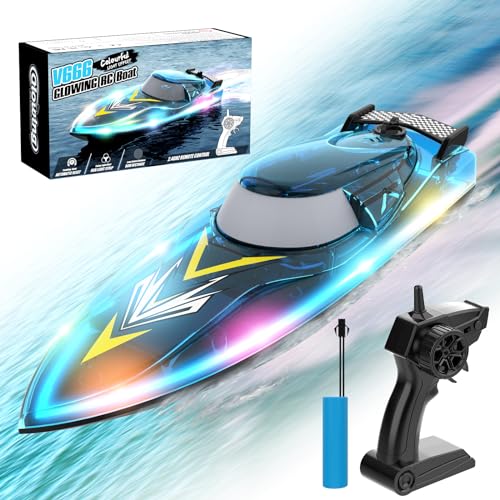 Timiyou Ferngesteuertes Boot mit Buntes Licht, 20+ km/h RC-Boot, 2,4-GHz-Rennboote für Pools und Seen, RC Boote Pool Spielzeug für Erwachsene und Kinder
