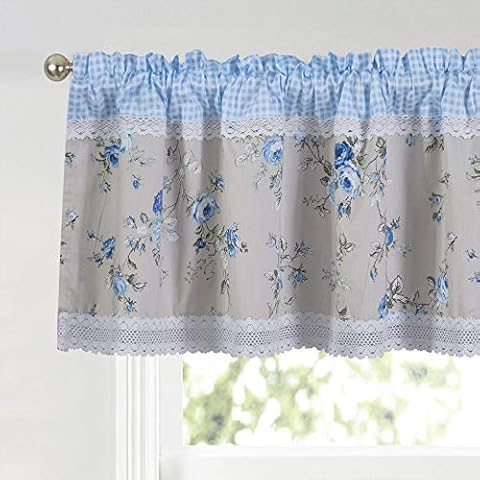 Annlaite Window Short Curtains Valances for Bedroom Dining Room, Rod Pocket Rustic Style Farmhouse Small Curtian Drapes Valance for Cafe Room Kitchen,59x16,Blue Cover