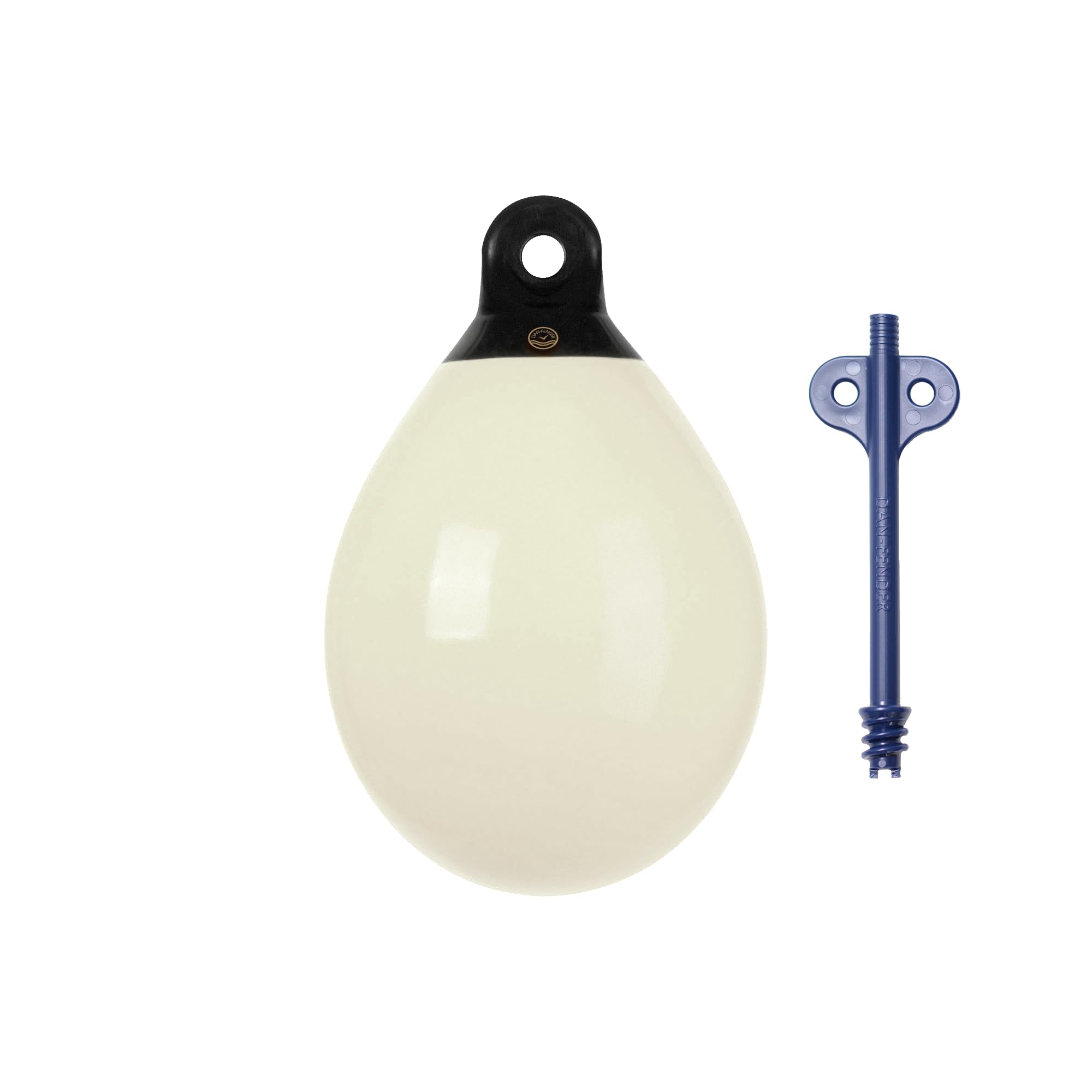 Dan-Fender Heavy Duty Round Balloon Fender & Marker Buoy B40-A2 - Multi Purpose Ball Bumper for Boats (18-25 ft Long) - Solid Rope Holds Brass Valve, Boat Accessories for All Weather (White)