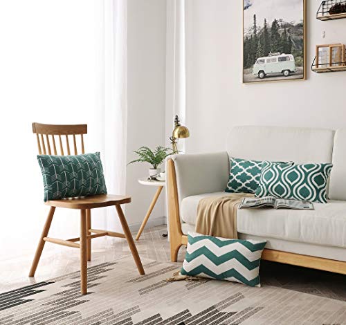 Fanhomcy Set Of 4 Throw Pillow Covers Geometric Pattern Teal Quatrefoil Arrow Ogee Chevron Luxury Decorative Pillow Cases Home Decor 12X20 Inches Lumbar Pillowcases #TOP7