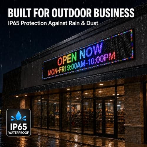 Image of P10 77 inchX20 inch Outdoor LED Sign Programmable Scrolling LED Display, RGB Full Color High Brightness Digital Electronic Message Display Board,Customizable Open Signs for Business Advertising