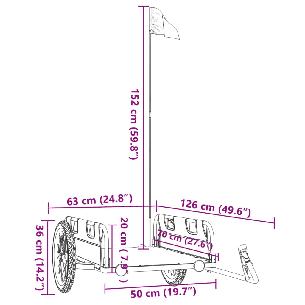 Remorque de vélo en tissu Oxford orange et fer revêtu par pulvérisation, avec réflecteur et pneus robustes pour le transport, les excursions, le camping et les courses