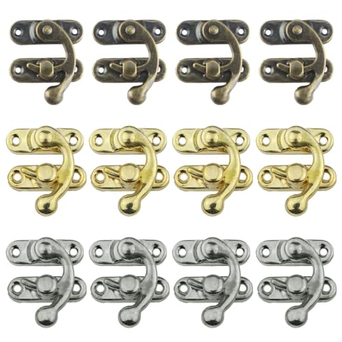 BDEPSTR Fermoir Boite,12 Pièces Fermoirs Antiques,Loquet à Rotation,Verrou de Boîte,Crochet de Verrouillage avec Vis,pour Boîtes, Armoires,Boîtes...
