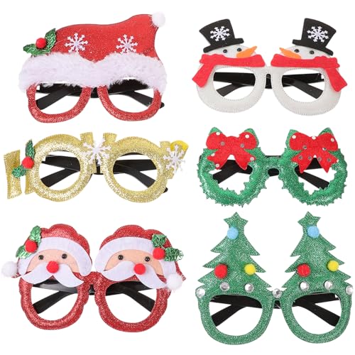 LUOZZY 6 Pcs Christmas Party Glasses Christmas Glasses Frames Christmas Party Favors Supplies