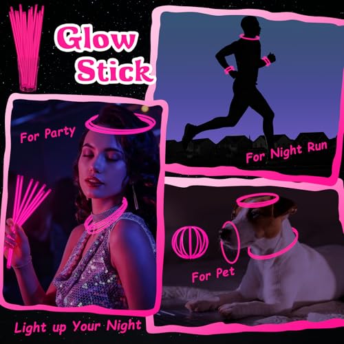 300 Pcs 8" Pink Glow Sticks Bulk, Glow Necklaces and Bracelets Set with Connectors – Bright Neon Glow in The Dark Party Favors for Birthday Christmas New Year Halloween Valentine's Day Wedding by WYQQXZYKJ - Used condition - Image 5