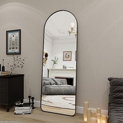 BEAUTYPEAK Arched Full Length Mirror, 64"x21" Rounded Coner Floor Length Mirror with Aluminum Alloy Frame, Full Body Mirror with Stand, Standing Hanging or Leaning Against Wall