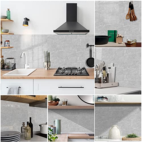 Cecekis Peel And Stick Backsplash Tile, 32 Pc Pack (8" X 4") Thicker Glass Subway Tiles Waterproof Oil Proof Removable Decals For Bathroom & Kitchen Backsplash (Grey Marble) #TOP3