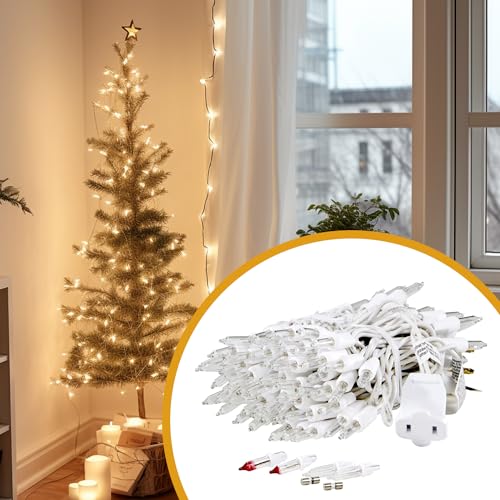 Holiday Joy - Clear White Mini String Lights on White Wire for Christmas Tree Lights -...