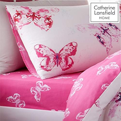 Catherine Lansfield Butterfly Easy Care Single Fitted Sheet Pink