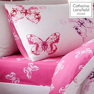 Catherine Lansfield Butterfly Easy Care Single Fitted Sheet Pink