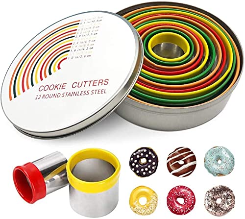 Lot de 12 emporte-pièces ronds en acier inoxydable - Avec boîte de rangement - Accessoire de cuisine pour biscuits, biscuits, donut Cover