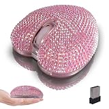 Souris Bluetooth Sans Fil, Jolie USB Rechargeable en Forme de Cœur Incrustée de Diamants, Double Mode, avec Lumière LED Respirante Couleur, pour Ordinateurs PC Mac,Enfants Filles Amoureux Cadeau(Rose)