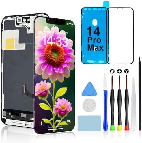 Display für iPhone 14 Pro Max Bildschirm LCD FHD COF 6,7" Touch Digitizer | FHD Retina LCD, Flüssiger Touch, Face ID, Sonnenbrillentauglich, Reparaturset, Schutzglas & Wasserdichte