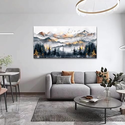 KELIYUAN Abstract Wall Decor For Bedroom Canvas Wall Art For Living Room Office Decoration Ink Mountain Landscapes Painting Misty Forest Wall Artwork Ready To Hang Room Home Decor 20"x40"