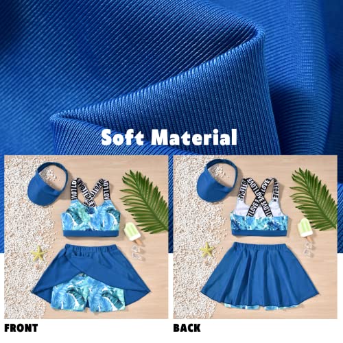 Minifeiko Big Little Girl's Two Piece Tankini Sets Swimsuit Summer Dark Blue Hawaiian Bathing Suit Boyshort Skirts Tropical Beach Swimwear For Kids 8-9 Years #TOP4