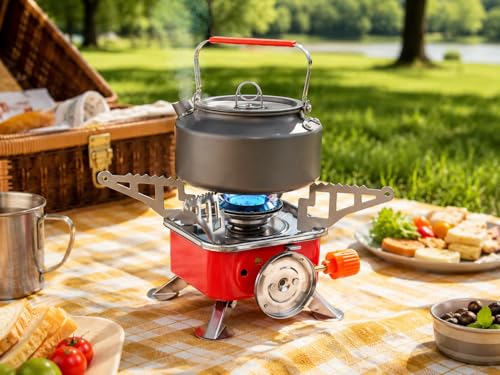 Image of Mini Camping Gas Stove Butane Gas Stove with foldable burner Outdoor Cooking Camping Hiking Trekking with Safety Lock