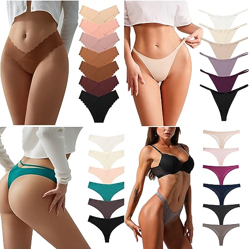 Women's Underwear Variety Pack Panties, Kinds of T-Back G-String Thongs, Lacy Briefs Hipsters Bikinis Undies Assorted2