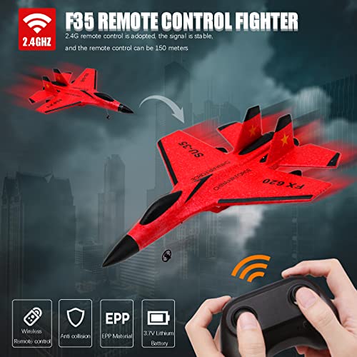 Image of SU-35 RC Plane, 2CH Remote Control Airplane, Hobby Glider, Ready & Easy to Fly for Beginners, Aircraft Jet With Luminous Strip (Red)