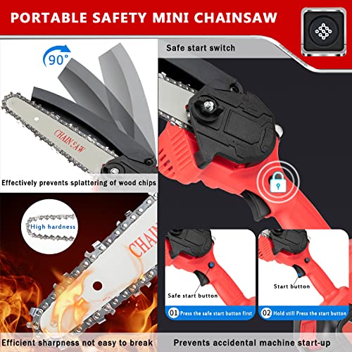 Mini Kettensäge 6-Zoll-Akku Kettensäge tragbare Astsägen 24V Einhand Lithium Elektro Säge mit 2 Akku zum Schneiden von Zweigen und Holz,red – Bild 7