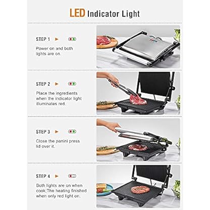 Kontaktgrill Panini Grill, Sandwichtoaster, 2000W Elektrische Tischgrills für Sandwiches, Steak und als Panini… – Bild 5