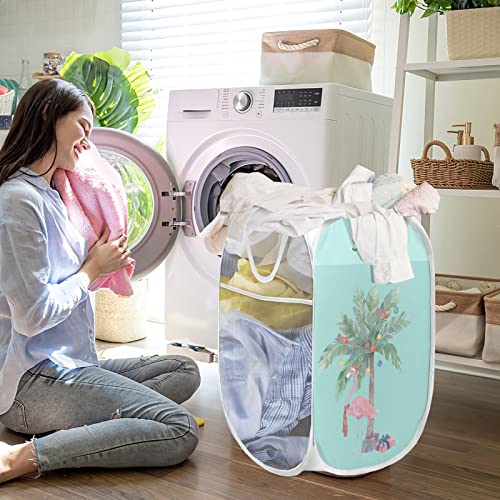 Laundry Mesh Popup Hamper Foldable Lightweight Basket For Washing Clothing Storage For Kids Room Students College Dorm Home Travel & Camping Coconut Tree Flamingo Pop-Up Clothes Hamper #TOP2