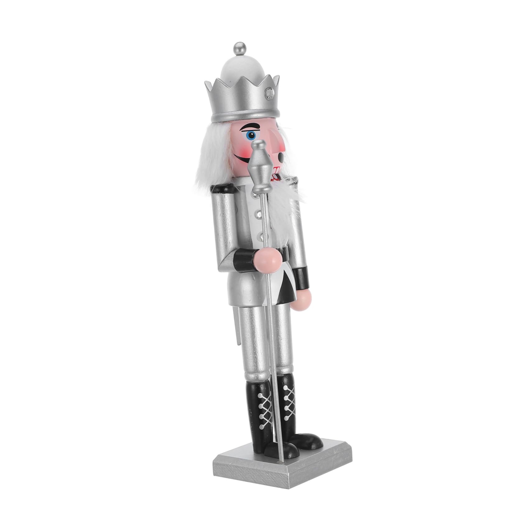 Ciieeo Statuetta Schiaccianoci Re Scettro Argento Figure Natalizie in Legno Ornamento da Tavolo per Feste di Natale e Decorazioni Festive