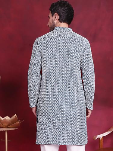 Image of Jompers Cotton Chikankari Embroidered Regular Fit Kurtas for Men