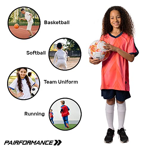Pairformance Boys' Soccer Jerseys Sports Team Training Uniform Age 6-12 Boys-Girls Youth Shirts And Shorts Set Indoor Soccer. (Medium, Pink) S8-Pink-M #TOP6