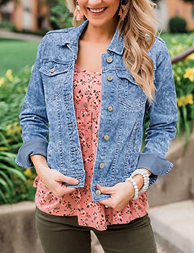 LookbookStore Women's Basic Long Sleeves Button Down Fitted Denim Jean Jackets Blue Size Size XXL Size 20 22 - image 4