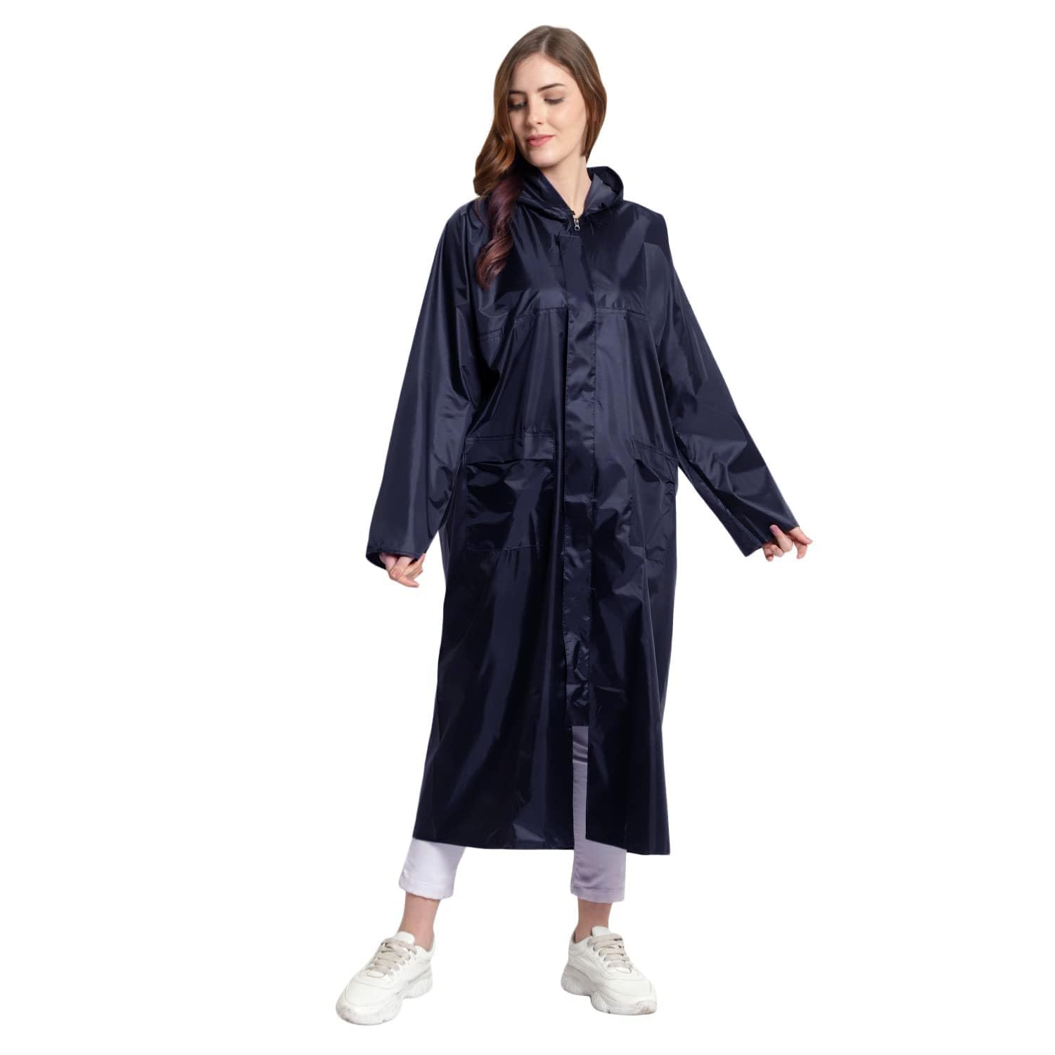 Girl's & Women's Solid Waterproof Hooded Long Ponchu Raincoat with Carry bag