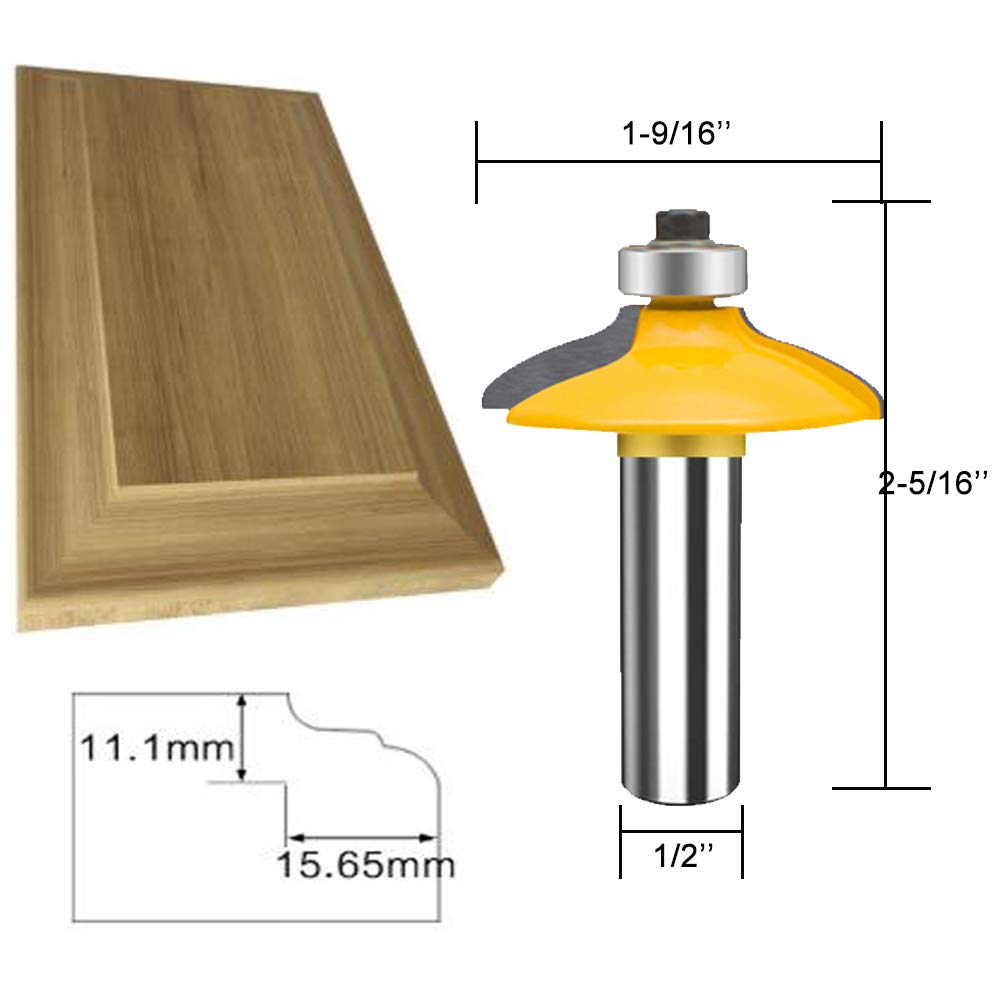 TAIWAIN Router Bit 12Inch Shank Classical Door and Drawer Front Edging, 4PCS Bit Set Woodworking Miter Carbide CNC Cutting Tool for Woodwork, Door Cabinet Matched Rail & Stile Router Bit