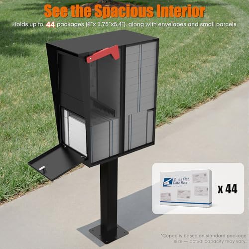 Image of Package Mailbox with Lock, Large Post-Mount Locking Mailboxes for Outdoor Use, Heavy-Duty Steel Curbside Security Mailbox with Post and Base Plate, Weatherproof Mail Box for Residential Deliveries