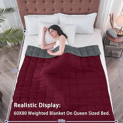 Image of yescool Weighted Blanket for Adults (12 lbs, 60 inch x 80 inch, Red Grey) Cooling Heavy Blanket for Sleeping Perfect for 110-130 lbs, Queen Size Breathable Blanket with Premium Glass Bead, Machine Washable