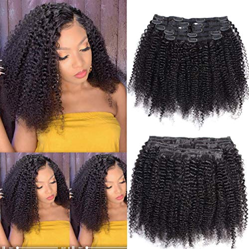 WENYU Afro Kinky Curly Clip in Hair Extensions Human Hair For Black Women 8A Brazilian Real Remy Hair Kinky Curly Human Hair Clip ins Natural Black 22 Inch, Arfo Kinky Curly Clip in Hair Extensions)