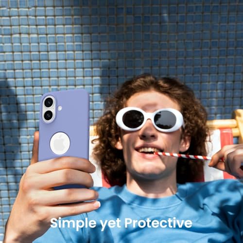 Image of Elzzi Microfiber Logo Cover Compatible for iPhone 16 Plus Case Liquid Silicone Cases Full Body 4 Layer Protective Covers Shockproof Back Cover (Lavender Grey)