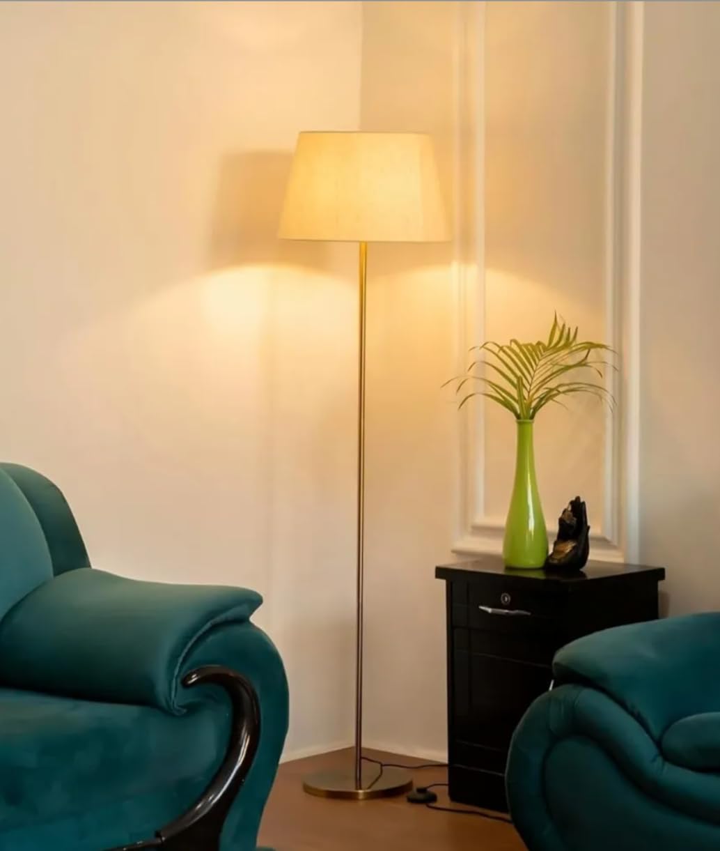 Modern Gold Floor Lamp with Fabric Shade for Living Room, Bedroom & Study | Elegant Tall Standing Lamp | Warm Light Ambient Lighting | Minimalist Home Decor | Sturdy Metal Base | Easy Assembly-image-46