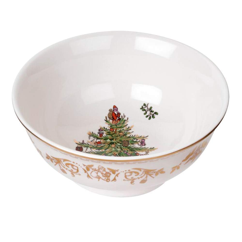 Spode Christmas Tree Gold 4-Piece Setting | Made of Fine Earthenware | Gold Collection | Service for 1 | Dinner Plate, Salad Plate, Teacup and Saucer | Dishwasher Safe