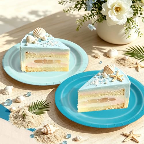 Image of CMUSKO Beach Party Decorations - 60pcs Pool Summer Teal Blue Plates and Napkins Hawaiian Beach Ocean Tableware
